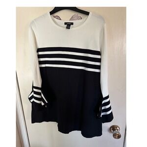 Alfani‎ Sweater Bell Regency Sleeve White Black Striped  NWT Woman's Large